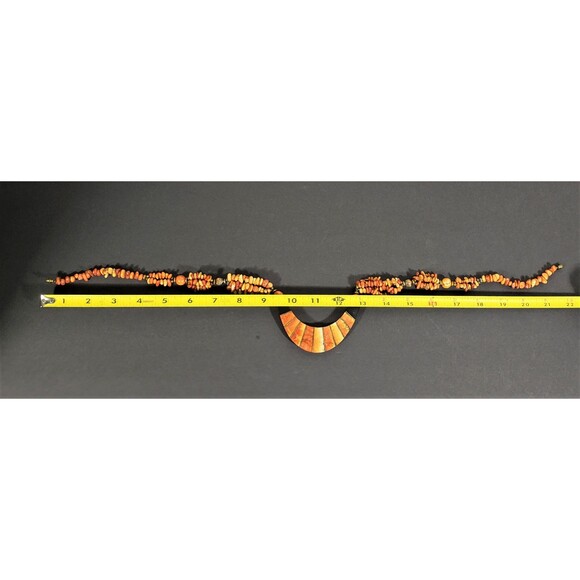 Vintage Mosaic Coral Necklace Tiger & Apple Bead Multi Strand Boho - Picture 6 of 9